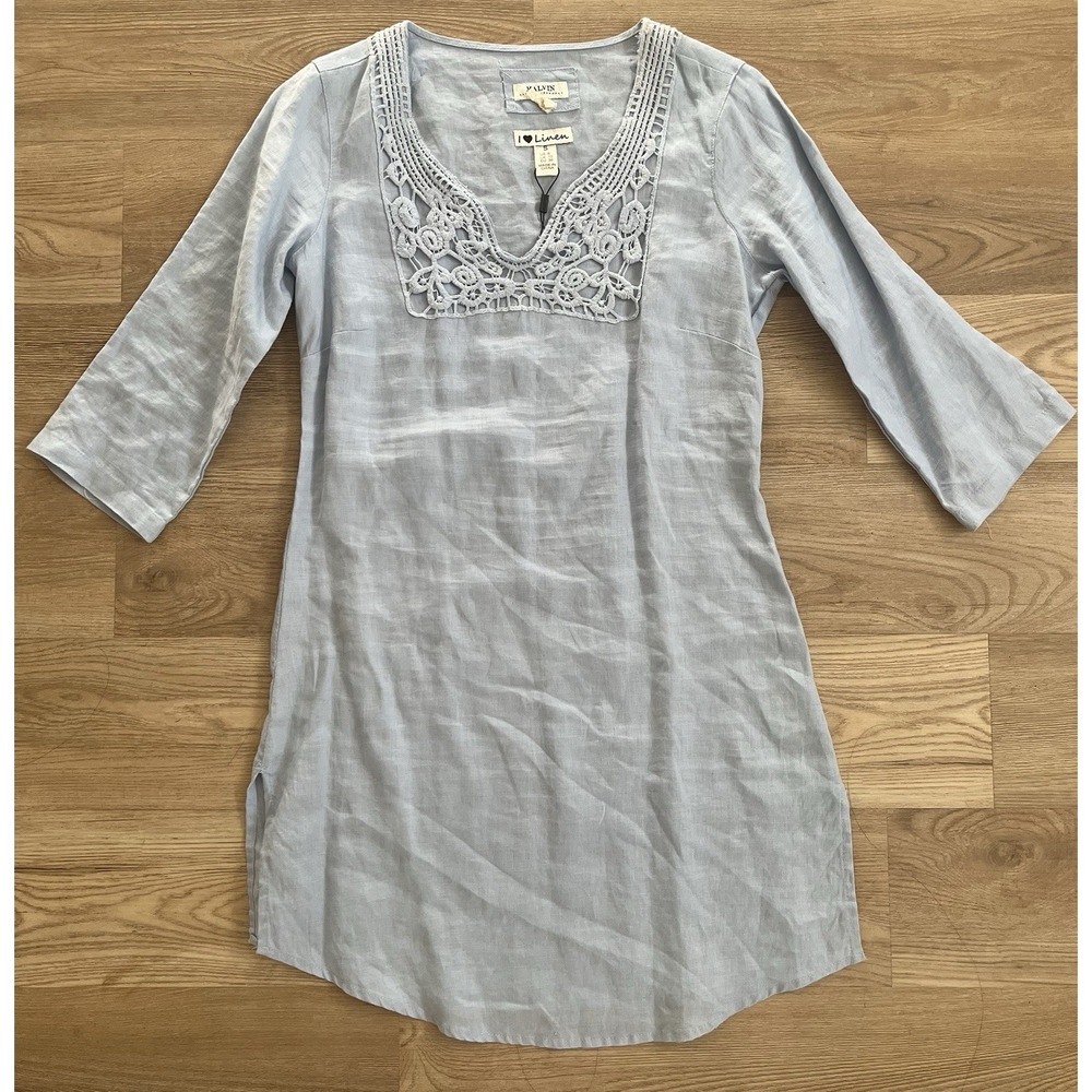 NEW Malvin Linen Tunic Shift Dress Light Blue Women 6 (S) Coastal Nautical Beach